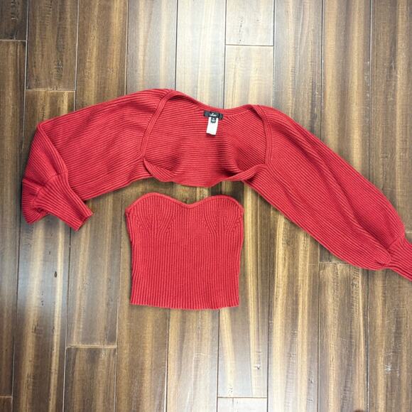 Lulu's Rich Strapless Red Knit Top w/ Long Sleeve Wrap size XL - Picture 1 of 11